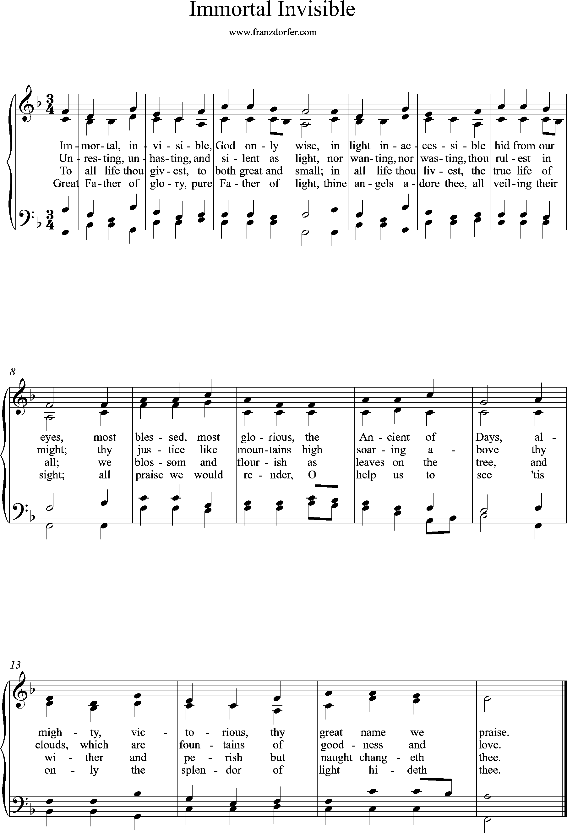 choir-, organ-, sheetmusic, F-Major, Immortal Invisible
